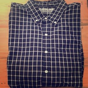 Old Navy- Plaid- Navy Blue- Button Down- XL